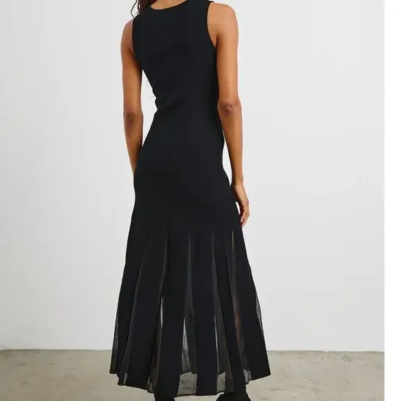 RAILS NEW Alessia A-Line Maxi Dress Black Mesh Pleated Heavy Knit Women's M - Picture 4 of 11